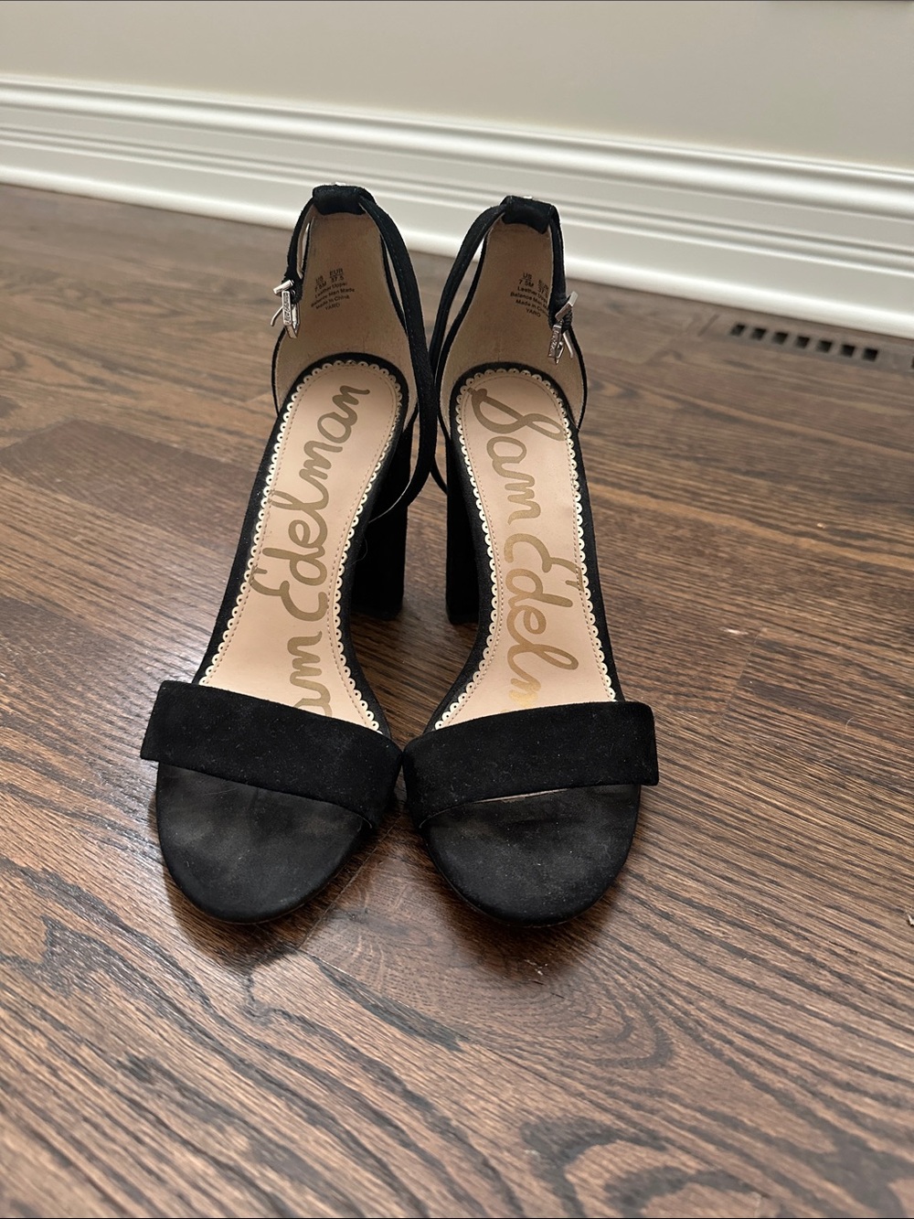 Sam Edelman Black Suede Ankle-Strap Block Heel Sandals